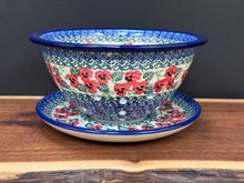 Load image into Gallery viewer, Berry Bowl w/Saucer, 8"W - Red Pansy