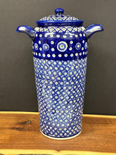 Load image into Gallery viewer, Canister, Pre-owned 14" with Lid - Dots and Diamonds (Repaired Handle)