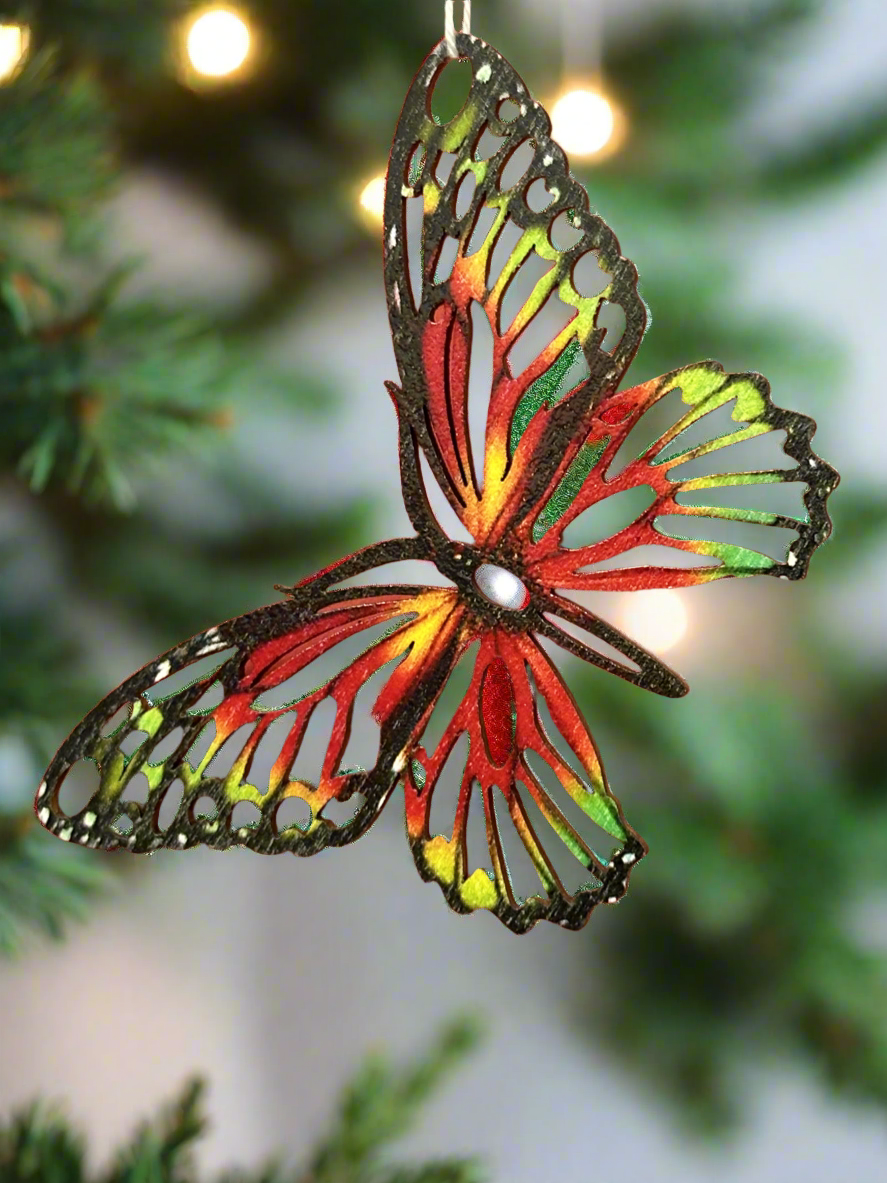 Ornament, Wooden from Prague - Butterfly Red