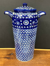 Load image into Gallery viewer, Canister, Pre-owned 14&quot; with Lid - Dots and Diamonds (Repaired Handle)
