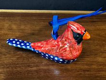 Load image into Gallery viewer, Ornament, Cardinal - Cobalt Blue/White Dot Tail
