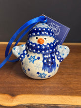 Load image into Gallery viewer, Ornament, Snowman with Scarf - Blue Stars
