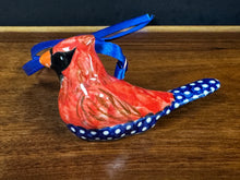 Load image into Gallery viewer, Ornament, Cardinal - Cobalt Blue/White Dot Tail
