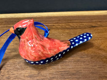 Load image into Gallery viewer, Ornament, Cardinal - Cobalt Blue/White Dot Tail
