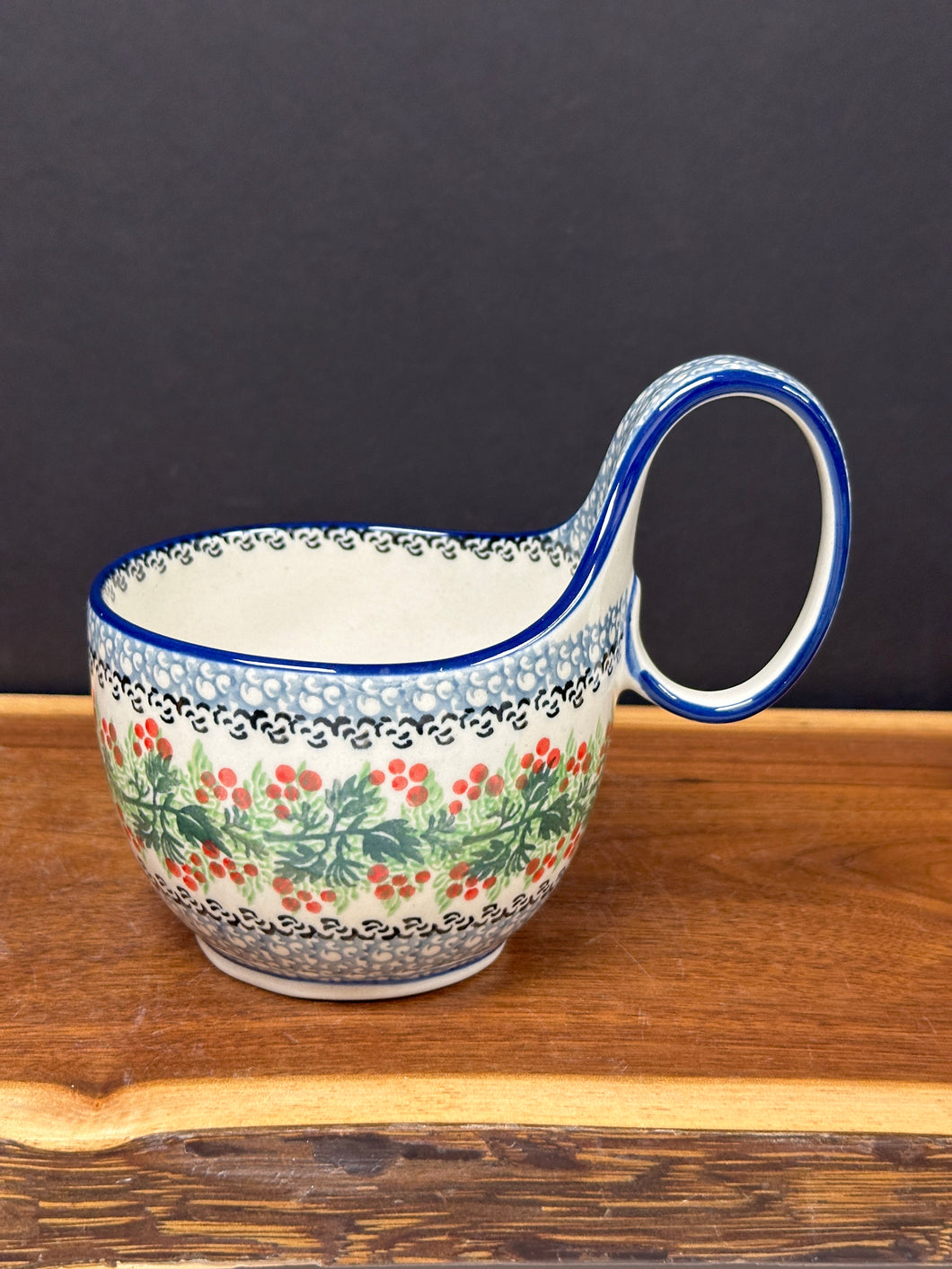 Bowl, Loop Handle Soup - Holly Berry