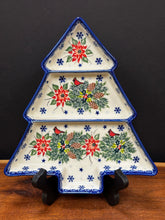 Load image into Gallery viewer, Platter, Christmas Tree Shape Divided - Cardinal on Garland
