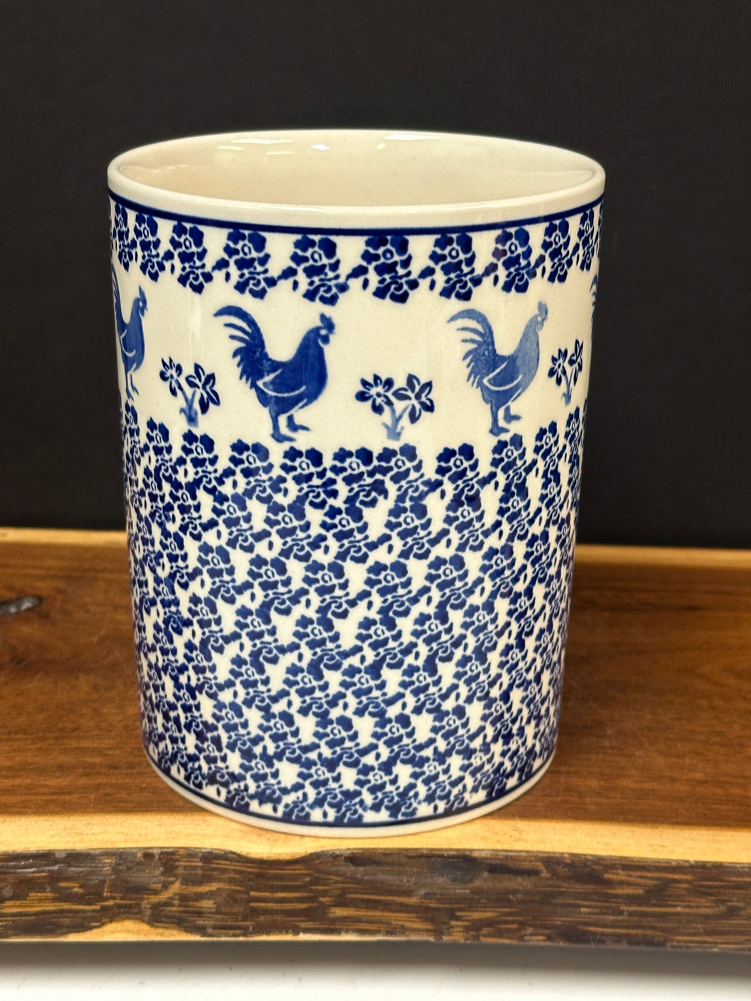Utensil Holder, 7” - Blue Rooster