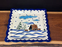 Load image into Gallery viewer, Platter, Square 9.3” W/Scalloped Rim - Winter Cabin
