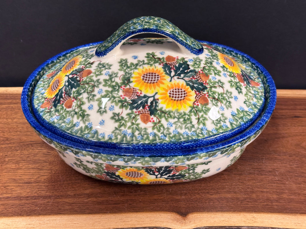 Baker, Covered Oval 1.5 Qt. Roaster - Autumn Sunflowers