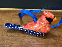 Load image into Gallery viewer, Ornament, Cardinal - Cobalt Blue/White Dot Tail
