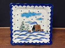 Load image into Gallery viewer, Platter, Square 9.3” W/Scalloped Rim - Winter Cabin
