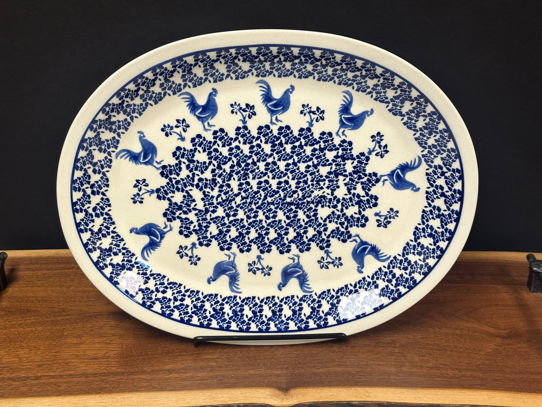 Platter, Oval - Blue Rooster