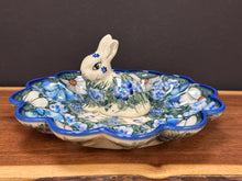 Load image into Gallery viewer, Egg Plate, Bunny Rabbit Figurine - Blue and White Delight
