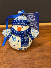 Load image into Gallery viewer, Ornament, Snowman with Scarf - Blue Stars
