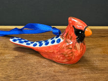 Load image into Gallery viewer, Ornament, Cardinal - White Back with Cobalt Blue Dots
