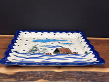 Load image into Gallery viewer, Platter, Square 9.3” W/Scalloped Rim - Winter Cabin
