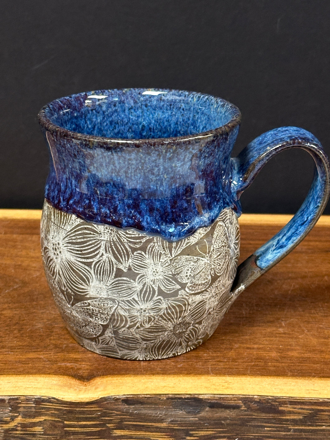 Mug, Barrel Style -  17 oz. Cocoa Butterfly by Matthew’s Pottery