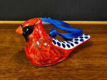Load image into Gallery viewer, Ornament, Cardinal - White Back with Cobalt Blue Dots

