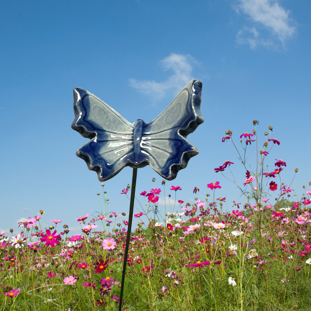 Butterfly on Wire Stem,  Blue Gray