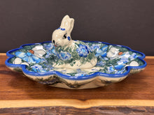 Load image into Gallery viewer, Egg Plate, Bunny Rabbit Figurine - Blue and White Delight
