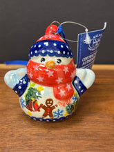 Load image into Gallery viewer, Ornament, Snowman with Scarf - Gingerbread Cookie
