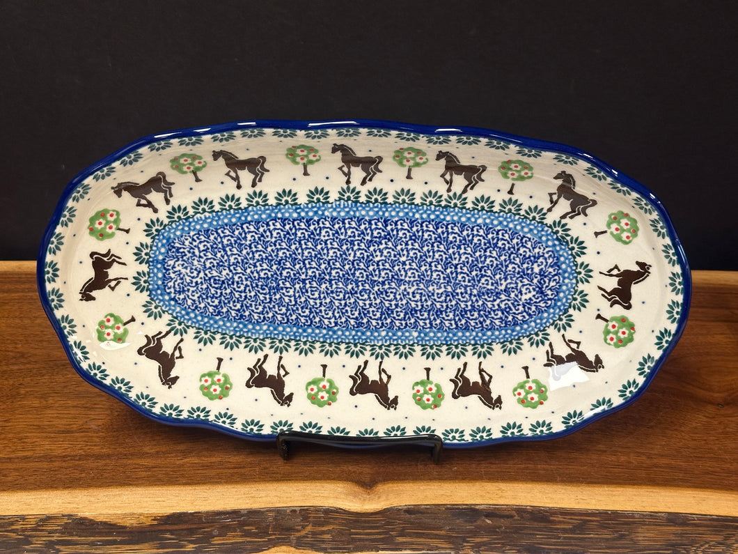 Platter, Oval Scalloped Edge - Brown Horse