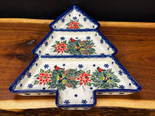 Load image into Gallery viewer, Platter, Christmas Tree Shape Divided - Cardinal on Garland
