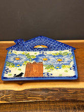 Load image into Gallery viewer, Platter, House Shape - Blue Poppy &amp; Black Cat
