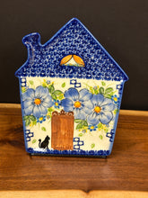 Load image into Gallery viewer, Platter, House Shape - Blue Poppy &amp; Black Cat
