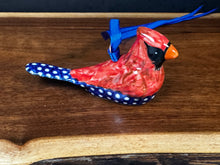 Load image into Gallery viewer, Ornament, Cardinal - Cobalt Blue/White Dot Tail
