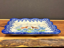 Load image into Gallery viewer, Plate, Square with Ruffled Edge - Blue Meadow Horses
