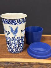 Load image into Gallery viewer, Mug, Travel 12 oz with Silicone Lid &amp; Sleeve - Blue Rooster
