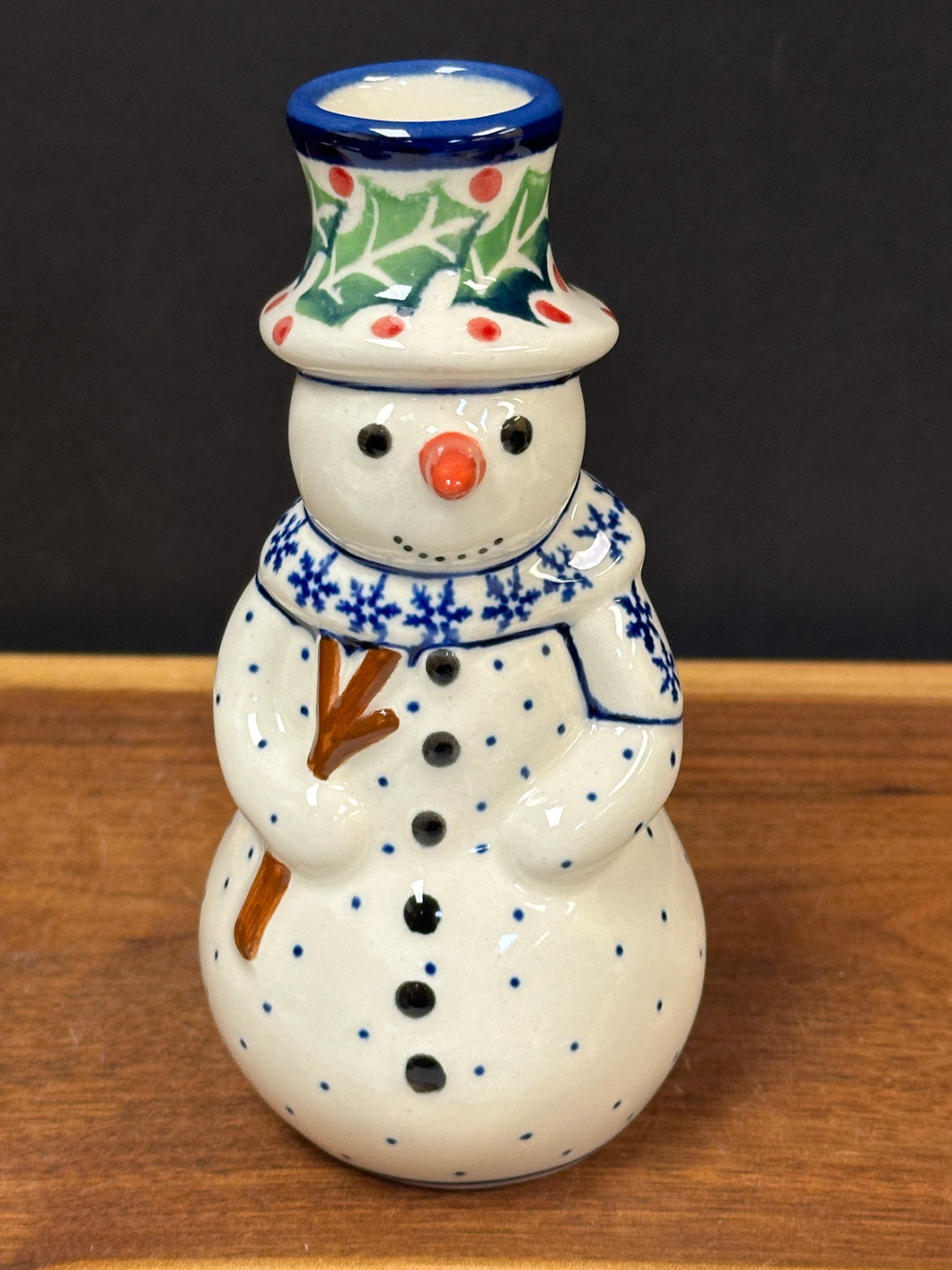 Snowman, Candle Holder - Holly Wreath