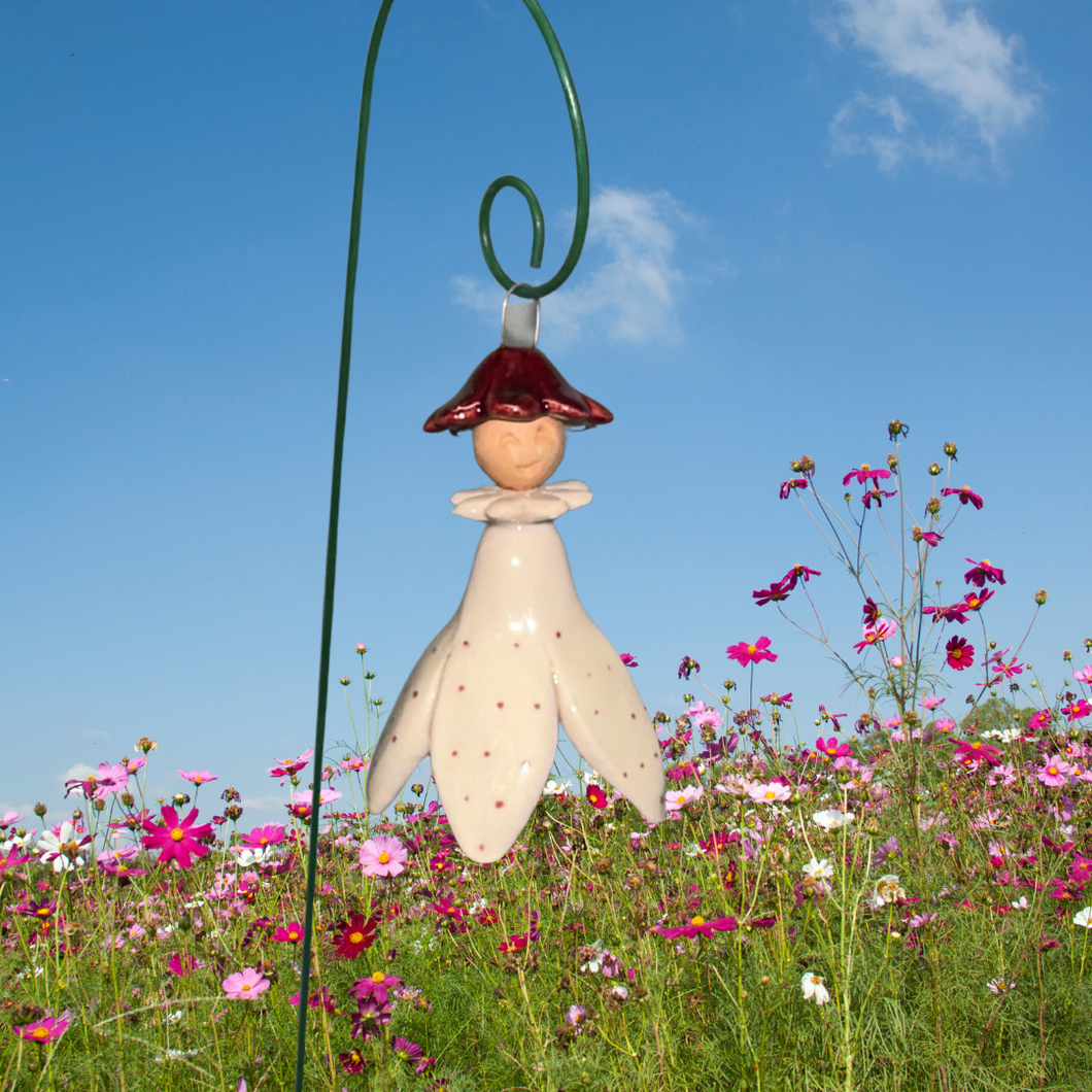 Fairy on Wire Stem - White w/Red Cap