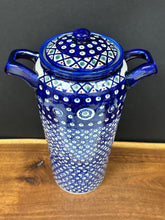 Load image into Gallery viewer, Canister, Pre-owned 14&quot; with Lid - Dots and Diamonds (Repaired Handle)
