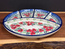 Load image into Gallery viewer, Platter, Divided 8.75” Round - Red Pansy
