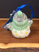 Load image into Gallery viewer, Ornament, Snowman with Scarf - Mint w/Teddy - Crack on Bottom -See Photo
