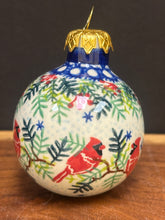 Load image into Gallery viewer, Ornament, Vena 3.5" Round - Cardinals on a Branch
