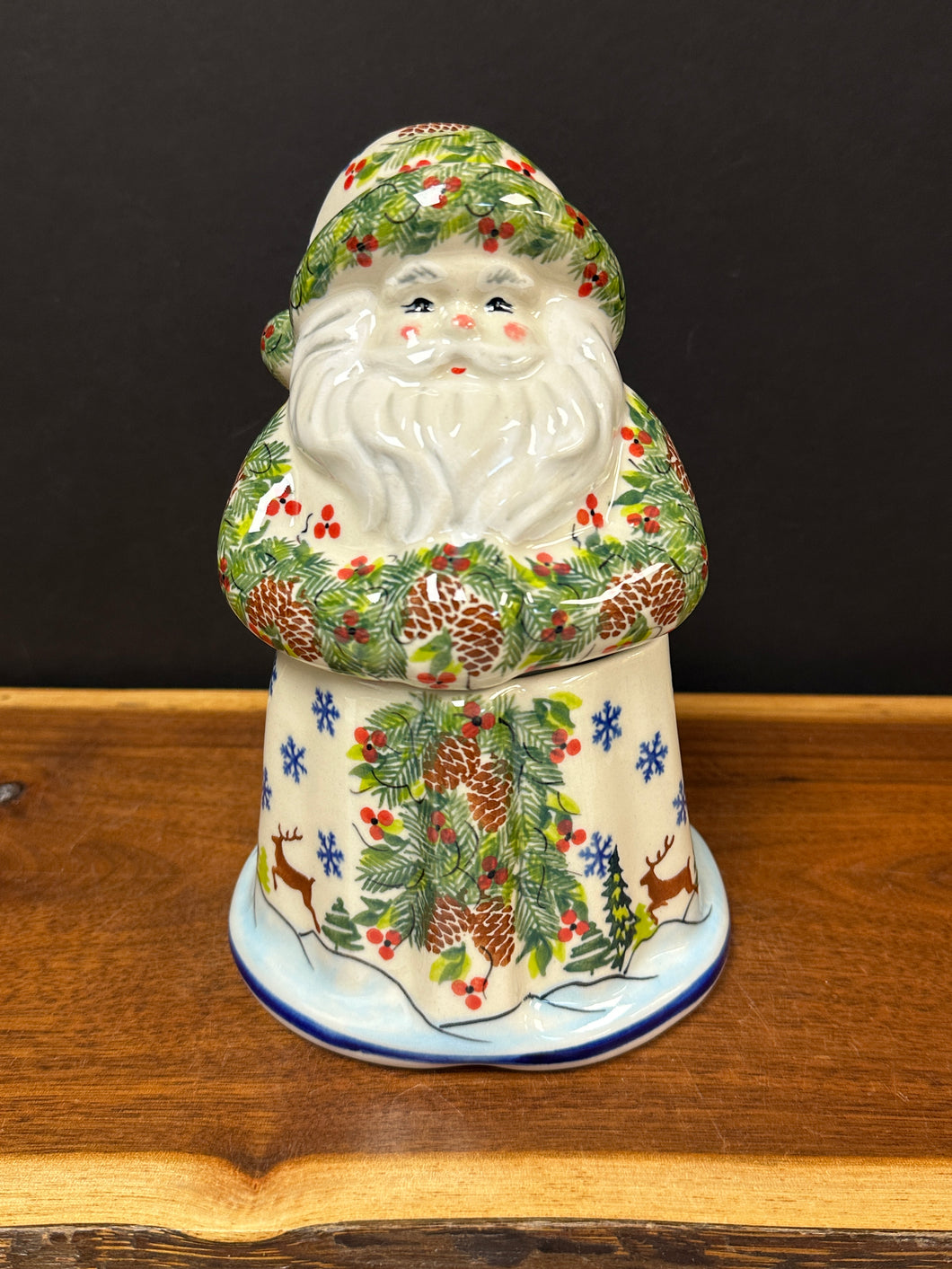 Father Christmas Lidded Cookie Jar, Large - Reindeer in the Snow