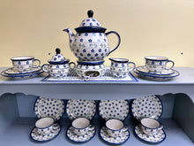 Load image into Gallery viewer, Tea Set for 6, Traditional White w/Cobalt Flowers &amp; Vines
