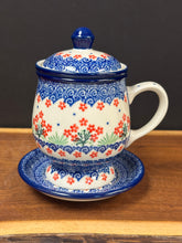 Load image into Gallery viewer, Mug, Tea w/Infuser - Red Daisy Bouquet
