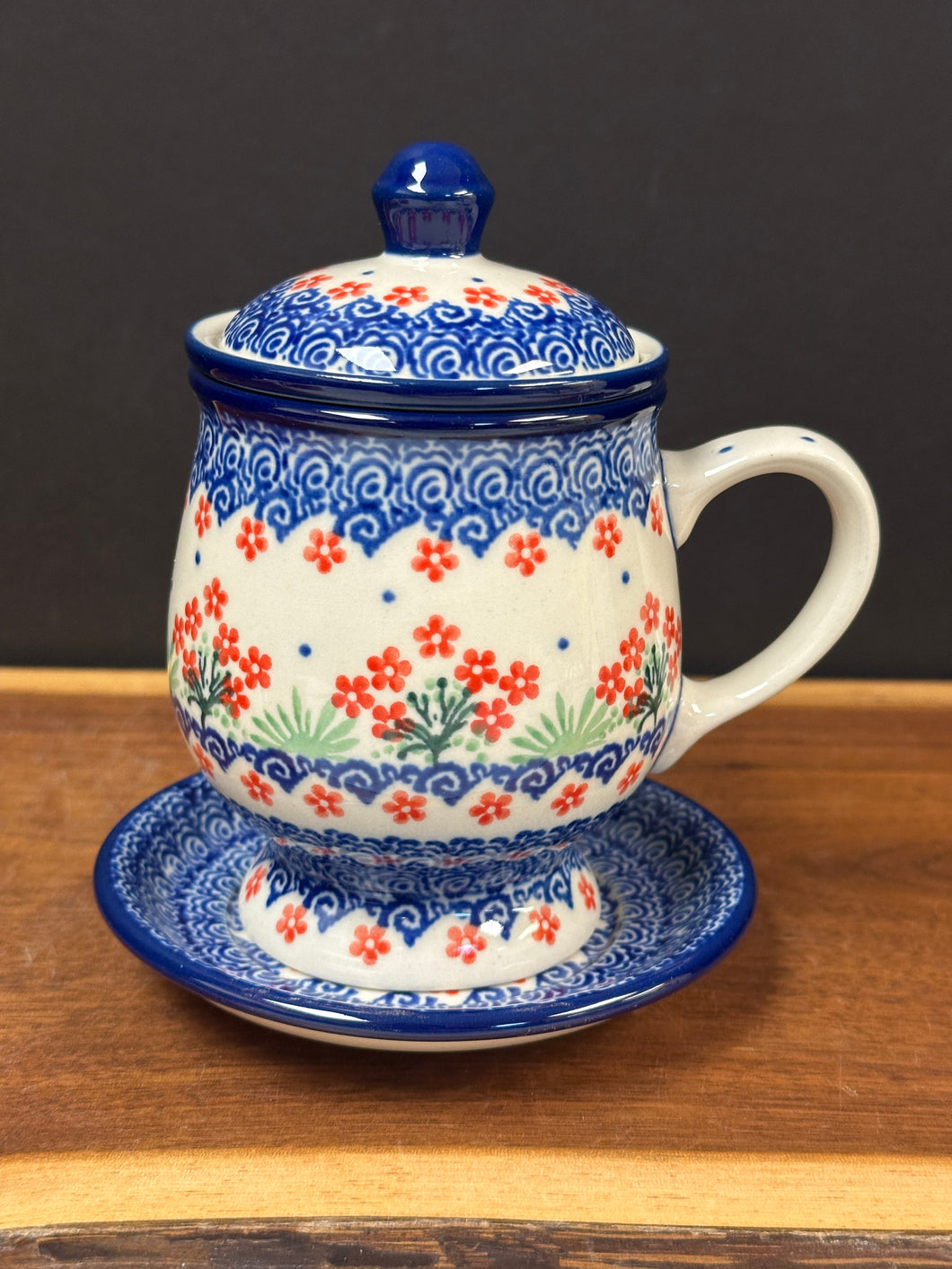 Mug, Tea w/Infuser - Red Daisy Bouquet