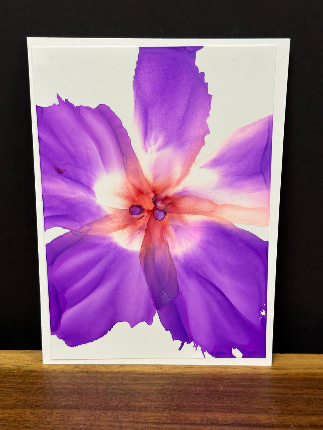 Hand-painted Greeting Card - Purple Alcohol Ink Flower