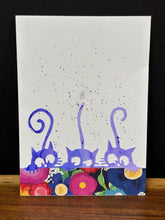 Load image into Gallery viewer, Hand-painted Greeting Card - Trio of Purple Cats
