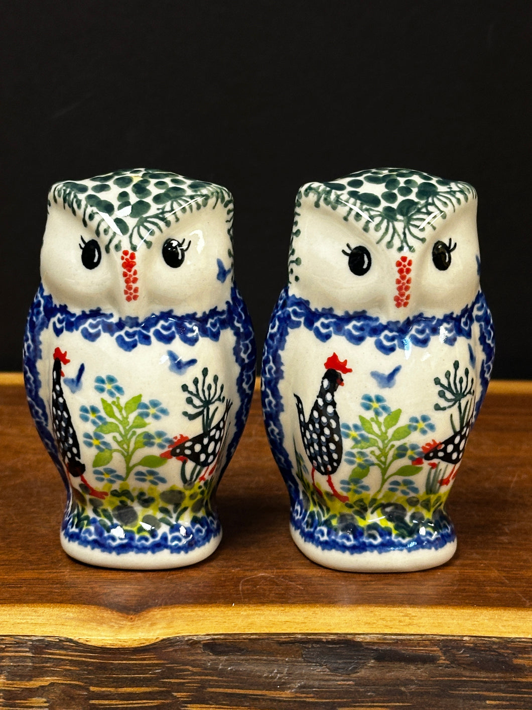 Salt & Pepper Set - Owls with Polka Chicken