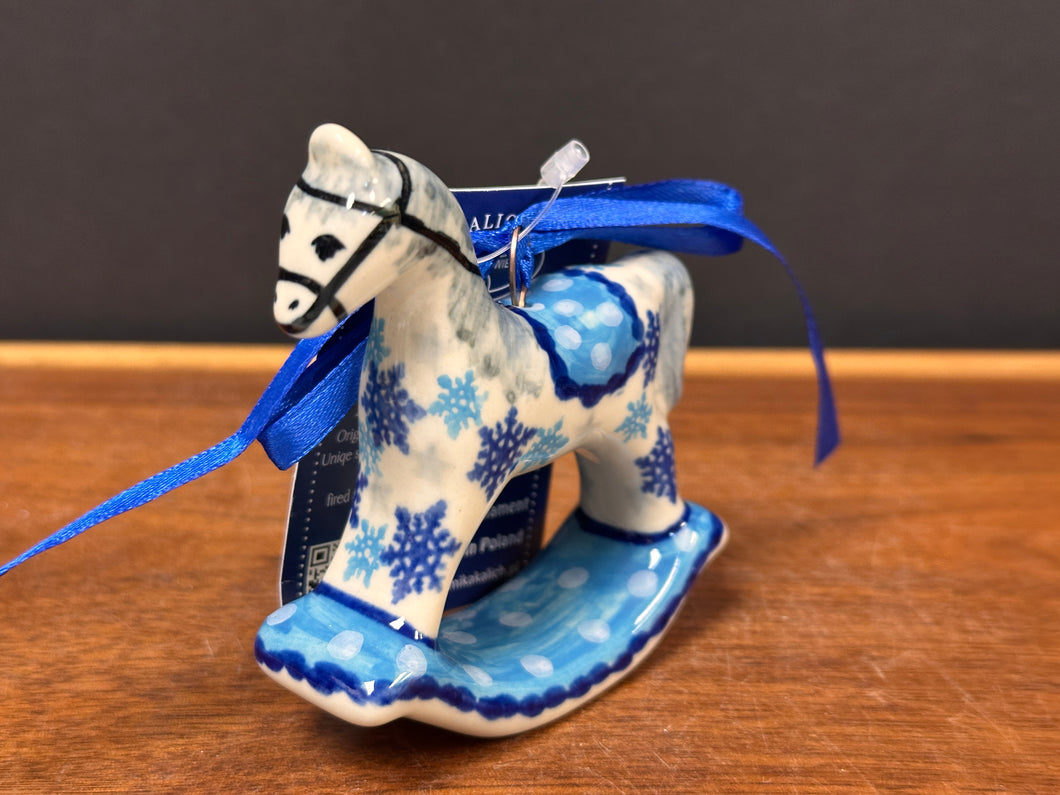 Rocking Horse Ornament - Snowy Blue