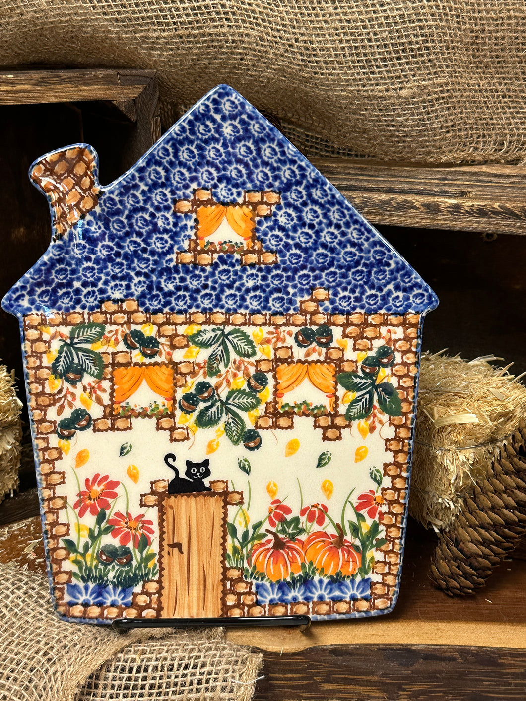 Platter, House Shape - Kalich Black Cat and Pumpkins