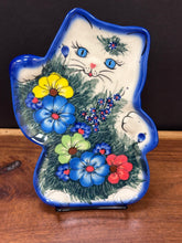 Load image into Gallery viewer, Cat Shaped Plate - Blue Eyes Bright Floral
