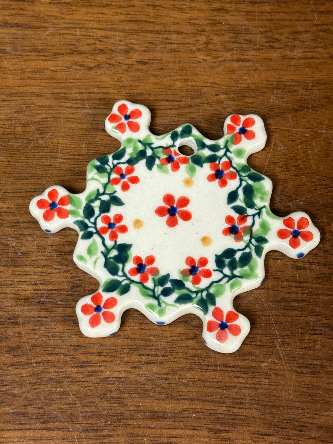 Ornament, Flat Snowflake - Cherries Jubilee
