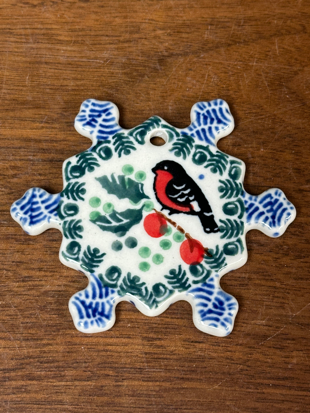 Ornament, Flat Snowflake - Red Robin